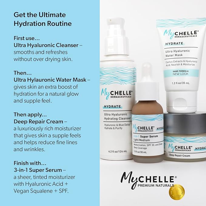 MyCHELLE Dermaceuticals Ultra Hyaluronic Water Mask (1.2 Fl Oz) - Rich Hydration for Dry Skin with Vegan Hyaluronic Acid, Help Plump Skin and Help Reduce Appearance of Fine Lines and Wrinkles