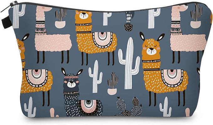 Cute Travel Makeup Bag Cosmetic Bag Small Pouch Gift for Women (Llama Cactus)
