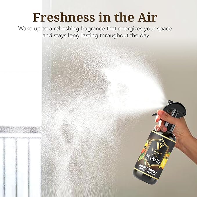 Vilara US Room Spray Freshener – Long-Lasting Luxury Perfume Scent, Linen & Fabric Spray for Bedding, Furniture, Home & Bedroom Aromatherapy – 16.9 fl oz (Mango)