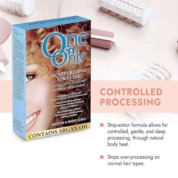 One 'N Only Moisturizing Alkaline Perm with Argan Oil, Moderate to Firm Curls, Fresh Scent, True-to-Rod Size Curls, Leaves Hair Shiny, Moisturized, and Manageable,