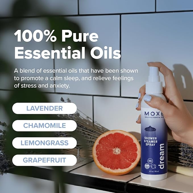 MOXE Shower Mist, Spa Steam Spray, Certified Natural Essential Oils, Aromatherapy, Tension Relief (Dream, 4 Fl Oz (Pack of 1))