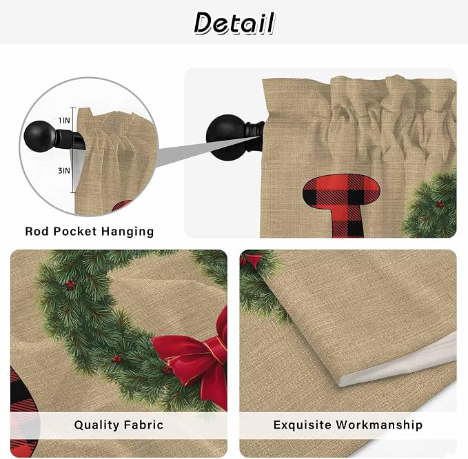 Red Green Christmas Window Curtains 63 Inch Long 2 Panel Set, Rod Pocket - Image 9