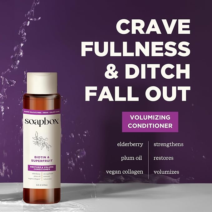 Soapbox Biotin & Superfruit Shampoo & Conditioner Set with Vegan Collagen, Aloe and Shea Butter, Harsh Sulfate Free, Paraben & Silicone Free, 1 Liter Each (Pack of 2)