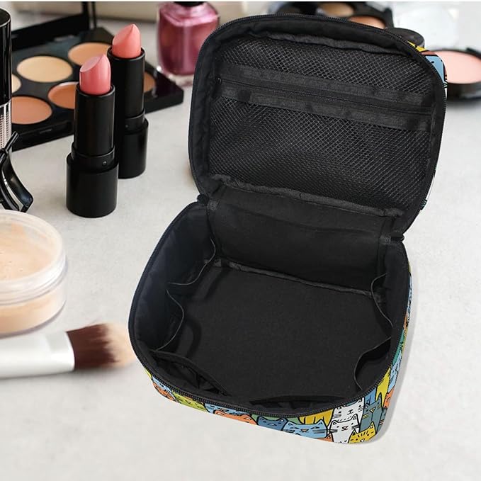 MNSRUU Makeup Bags, Cute Cat Makeup Organizer Bags Toiletry Bag Box Travel Cosmetic Bag Make Up Train Case for Women Teen Girl Ladies