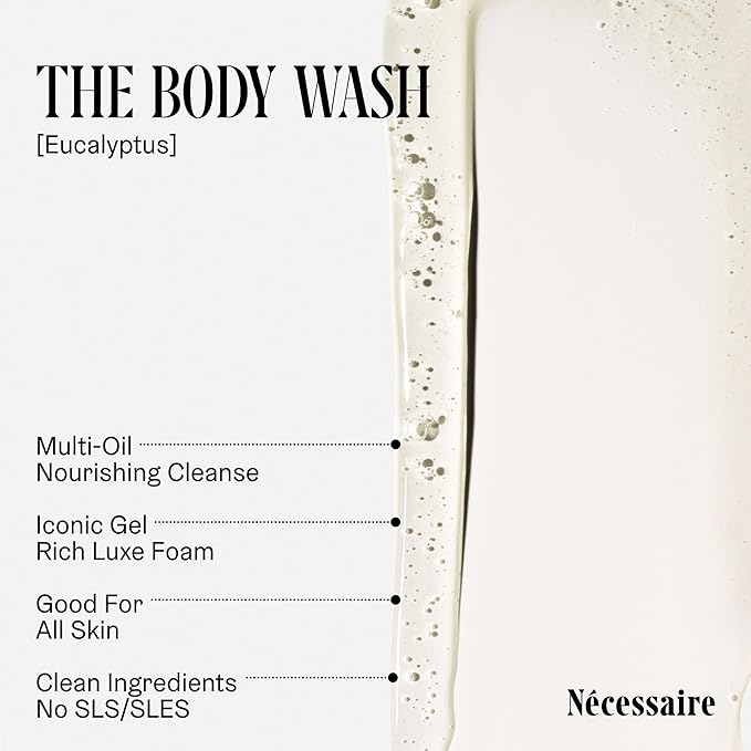 Nécessaire The Body Wash Eucalyptus — Multi-Oil Shower Gel Cleanser for Women + Men — Non-Comedogenic Body Wash with Niacinamide. 500ml/16.9 fl oz