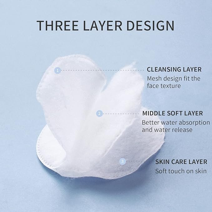 MSQ Cotton Rounds (500 Count), Makeup Remover Pads, Hypoallergenic, Face Cotton Pads, Facial Cleansing Round Cotton Pads, Lint-Free
