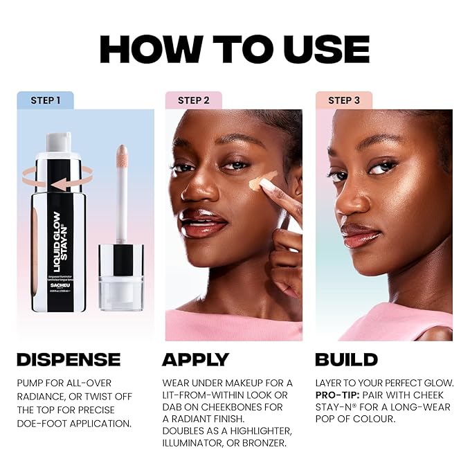 Sacheu Liquid Glow STAY-N Liquid Highlighter & Illuminator Makeup — 30ml Long Lasting Luminous Glow Lightweight Dewy Finish, Aura Glow