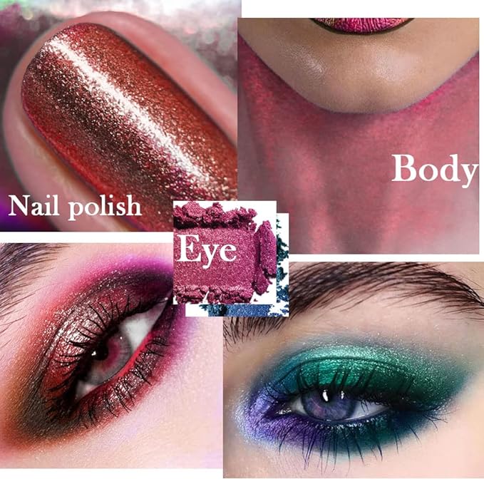 evpct 2Pcs Duochrome Chameleon Chrome Multichrome Eyeshadow Makeup Palette Set Women, Sapphire blue Purple Gold Metallic Holographic Glitter Sparkle Shimmer Loose Eyeshadow Eye Shadow Palette Makeup
