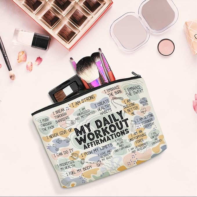 Daily Affirmations for Women Makeup Bag Workout Gifts for Women Encouragement Inspirational Mental Health Gifts for Female Friend Coworker Birthday Friendship Mothers Day Nurse Day Travel Toiletry Bag
