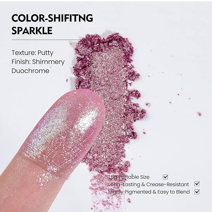 Chameleon Single Eyeshadow, Putty Texture, Glitter Multichrome, Iridescent Blue-Purple, High Pigment, Long-Lasting, Smudge-Proof, Square Single Pan, Fits Magnetic Palettes(Mystic Bloom)