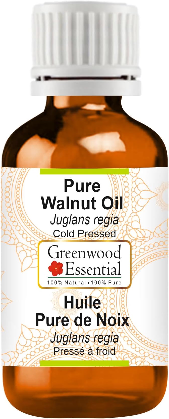 Greenwood Essential Walnut Oil (Juglans regia) | Cold Pressed | Natural | Undiluted | For Diluting Essential Oils | For Skin & Massage | Men & Women | 50ml (1.69 oz)