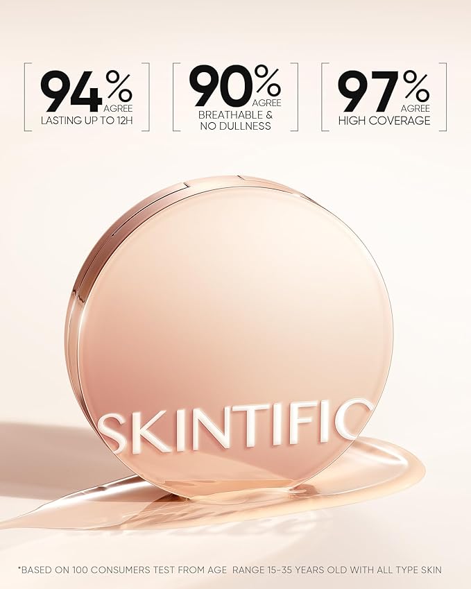 Full Coverage Cushion Foundation, Weightless, Skin Fit, Satin Glow Finish, Oil-Control Waterproof Foundation, Sweatproof Flawless, Korean Makeup,Tattoo Cover Up, Buildable(#45N Saddle Brown)
