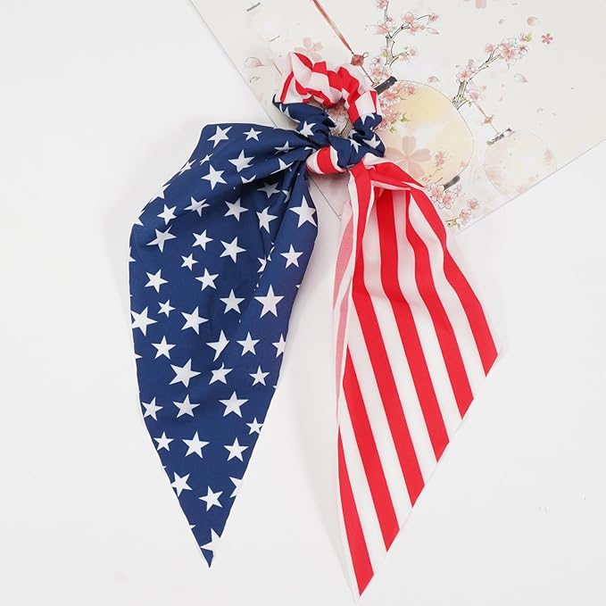 American Flag Hair Ties for Women Girls Independence Day 4th of July Hair Scrunchies Red White Blue Star Patriotic Hair Tie Memorial Day Ribbon Hair Bows