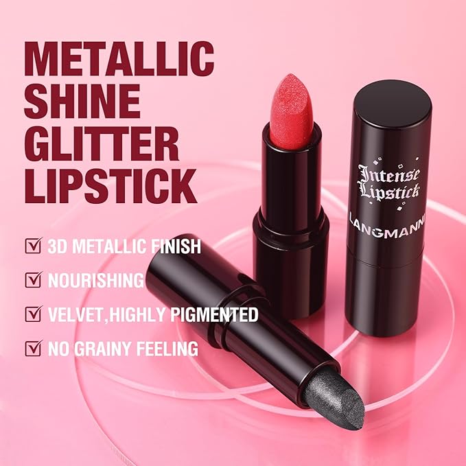 Jolilab Sparkling Lip Gloss, Long Lasting Waterproof Moisturizer Lip Balm Glitter Shimmer Metallic Lipstick, Diamond Shiny Bold Glow Goth Lipstick for Women Girls, Non-sticky (2, 07#*2)