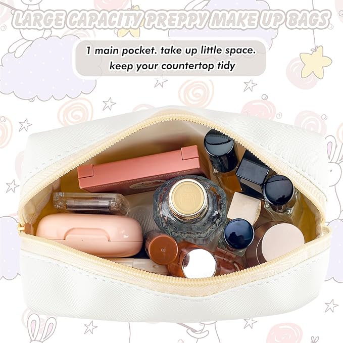 Initial Makeup Bag Personalized Preppy Travel Small Cosmetic Bag Cute PU White Chenille Letter Makeup Pouch for Purse Waterproof Zippered Toiletry Organizer for Women Girls Kids Friends (Z)