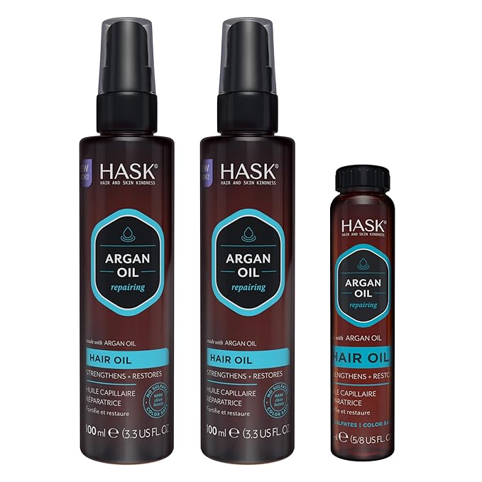 HASK ARGAN Repairing Shine Hair Oil for All Hair Types, Vegan, Color Safe, Gluten-free, Sulfate-free, Paraben-free - Pack of 3