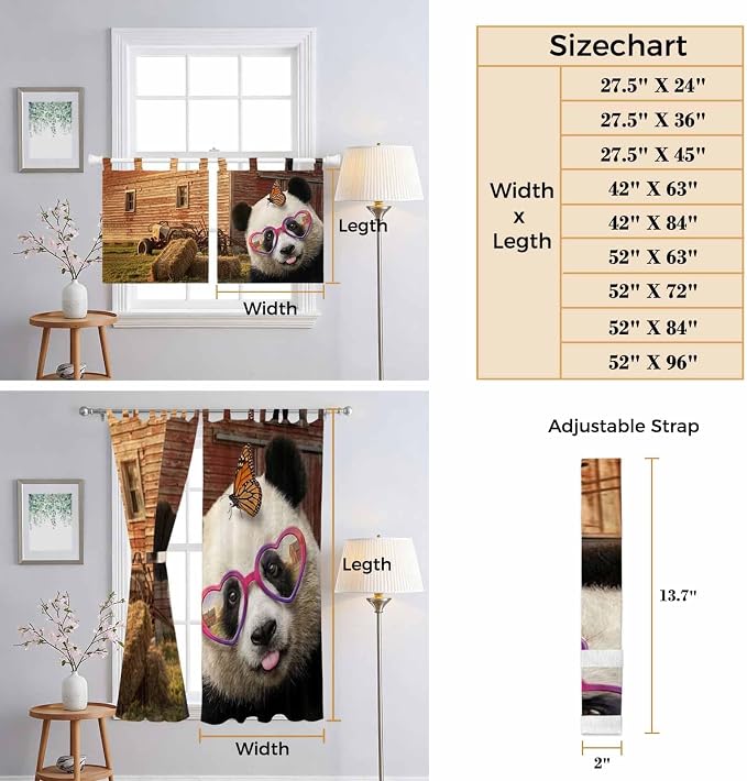 Farm Panda Bathroom Curtains 63 Inch Length, Window Curtains Tab Top, Farmhouse - Image 8