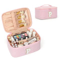 OCHEAL Makeup Bag for Women, Monogram Cosmetic Bag with Brush Holder, Pink Travel Makeup Case Beauty Toiletry Bag Organizer Personalized Gifts for Girls Bridesmaid, Sister, Wife, Friends Initial P