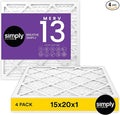 Simply 15x20x1 Air Filter, MERV 13, 4 Pack, by SimplyFilters