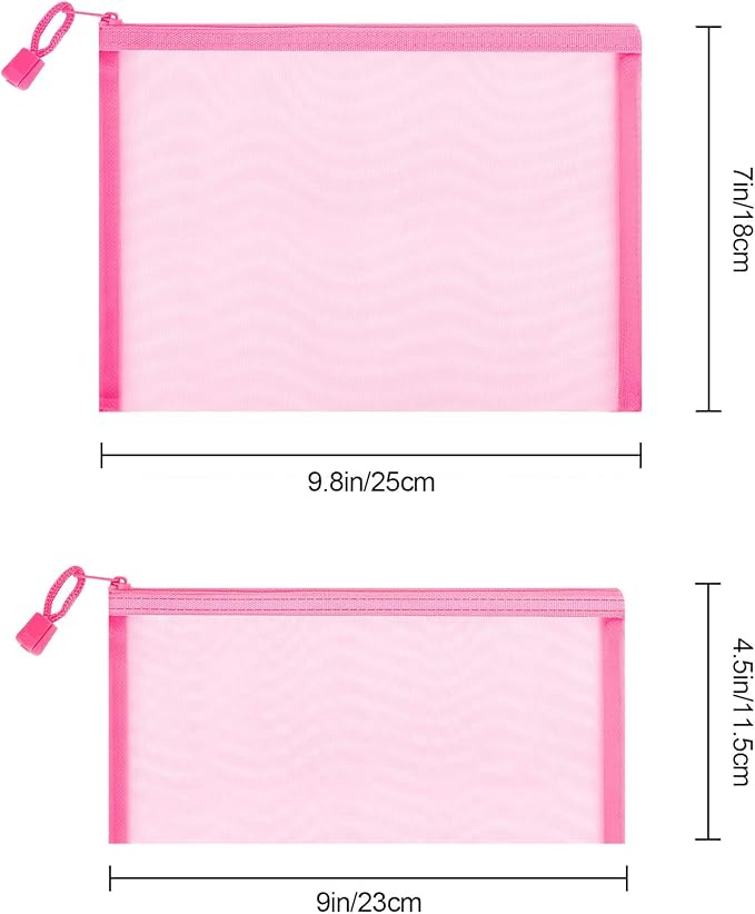 12 Pieces Zipper Nylon Mesh Pouch, Mesh Cosmetic Bags Makeup Bags Pencil Case, Multipurpose Travel Bags for Cosmetic School Office Supplies and Travel Accessories (Pink, A5)