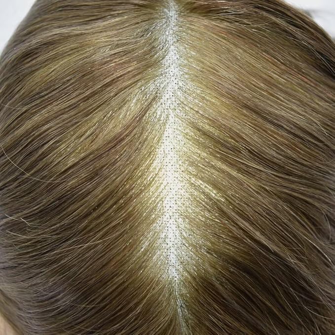 FACE MIRACLE Toupee for Men Lace Center Mens Toupee Hairpiece for Man Human Hair Replacement System Lace Center with Poly around Hair Units Mens Wig Hair Prosthesis 6"X9" 7# VERY LIGHT BROWN