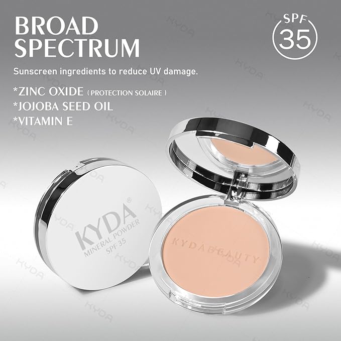 KYDA Mineral Powder, SPF 35, 4-in-1 Mineral Pressed Powder Foundation with Concealer and Setting, Matte Weightless Pressed Foundation, Light to Medium Coverage, #MEDIUM