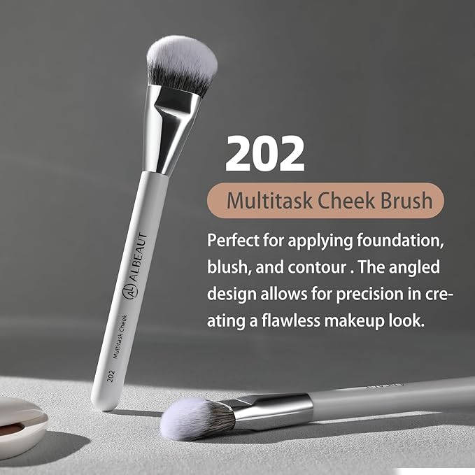 Blush Brush, Angled Contoured for Flawless Face Foundation Liquid Cream Cheek Makeup Multitask 202