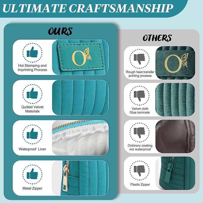 Monogrammed Make Up Bags for Women,Personalized Cosmetic Bags Women,Small Quilted Makeup Pouch,Cute Makeup Bag Travel,Birthday Gifts for Teen Girl (Blue O)