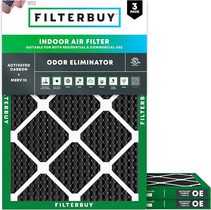 Filterbuy 24x25x1 Air Filter MERV 10 Odor & Allergy Defense by Filterbuy
