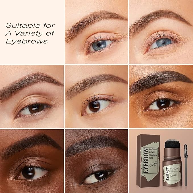 Eyebrow Stamp Stencil Kit - Long-Lasting Eyebrow Powder with Brush, Waterproof & Smudge-Proof Brow Shaping Kit with 24 Reusable Thin & Thick Eyebrow Stencils for Voluminous Brow (Light Brown)
