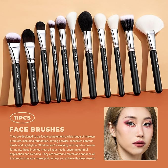 Jessup Makeup Brushes Set Professional 35pcs Premium Synthetic Labeled Make up Brush for Foundation Eyeshadow Concealer Contour Eyeliner Blush Powder and Eyebrow, Cruelty-Free, Black T342