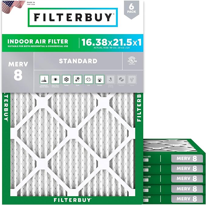 Filterbuy 16.38x21.5x1 Air Filter MERV 8 Essential Dust & Allergy Defense by Filterbuy