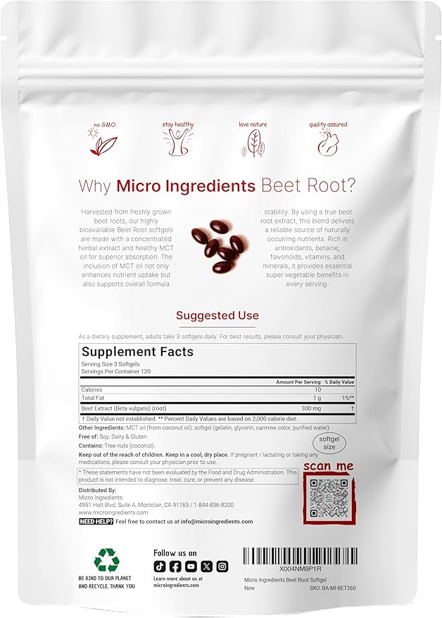 Micro Ingredients Beet Root | 360 Softgels with MCT Oil | Highly Bioavailable | Max Strength | Super Beets Supplements | Fresh Beetroot Extract | Nitric Oxide, Blood Pressure, & Heart Health Support