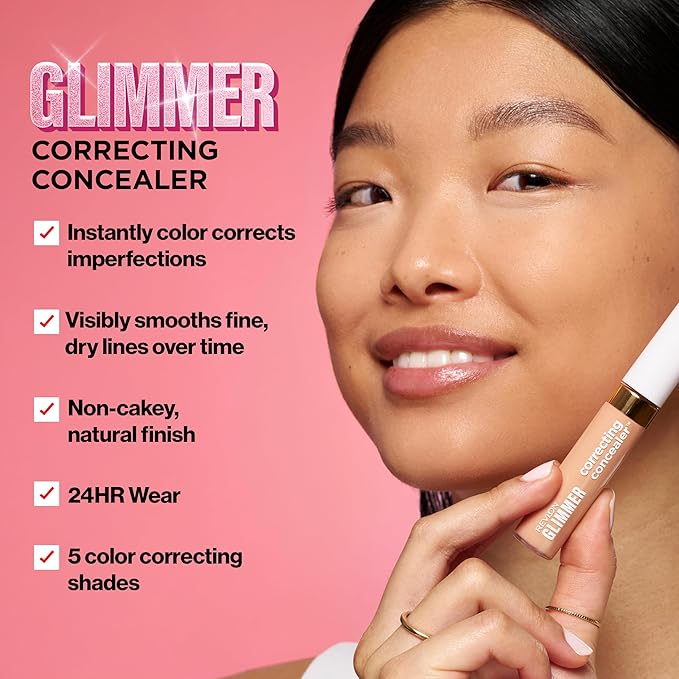 Revlon Glimmer Correcting Concealer, Liquid Under Eye Makeup, Made with Caffeine, Vitamin C, & Stevioside, 105, 0.3 fl oz