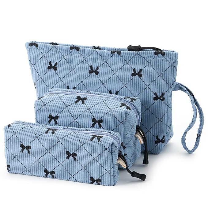 Small Makeup Bag with Pocketes and Zipper Corduroy Makeup Pouch for Purse Travel Corduroy Cosmetic Organizer Toiletry bag for Women