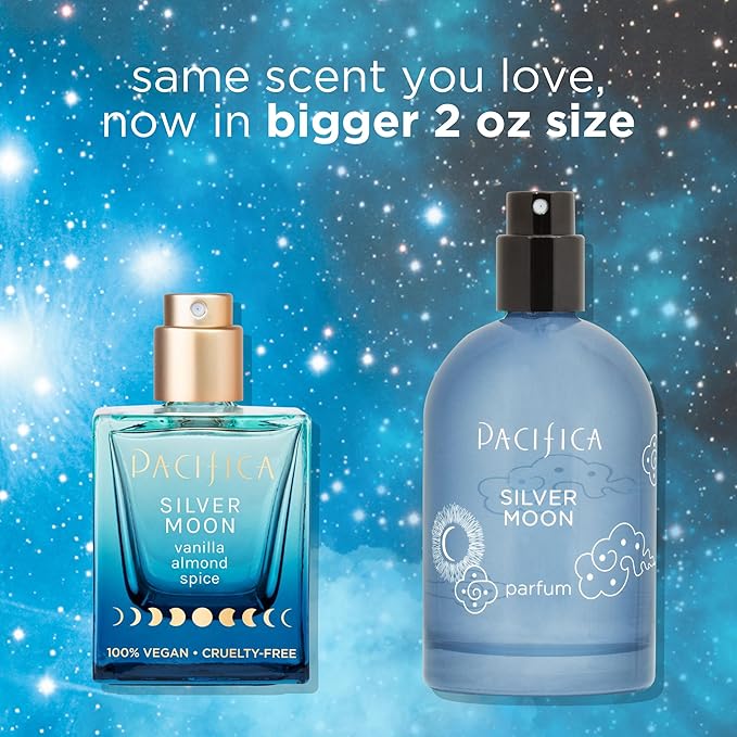 Pacifica Silver Moon Vanilla Almond Spice Perfume – Warm Gourmand Clean Fragrance for Women, 2 fl oz (Vegan & Cruelty-Free)