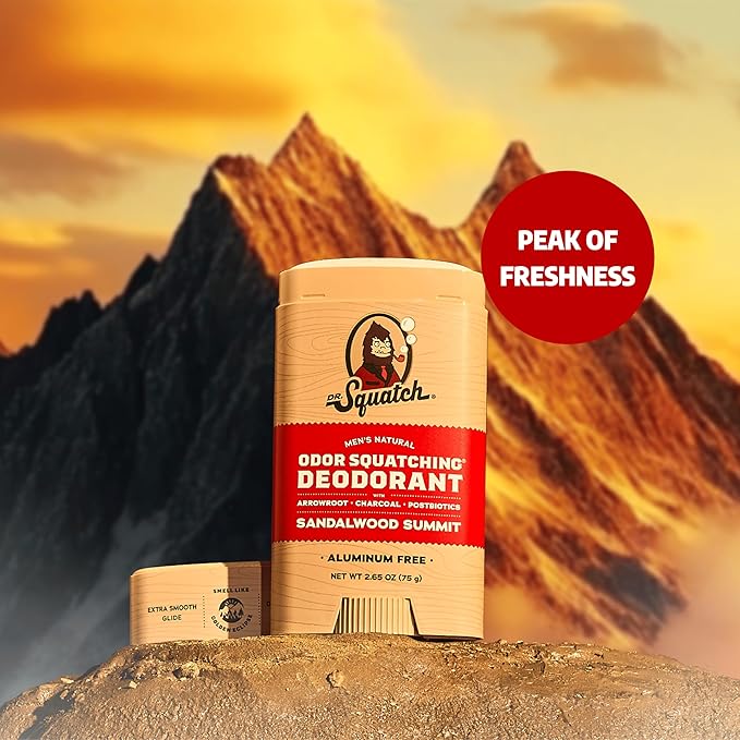 Dr. Squatch Natural Deodorant for Men - Odor-Squatching Aluminum Free - Sandalwood Summit (2.65 oz, 3-Pack)