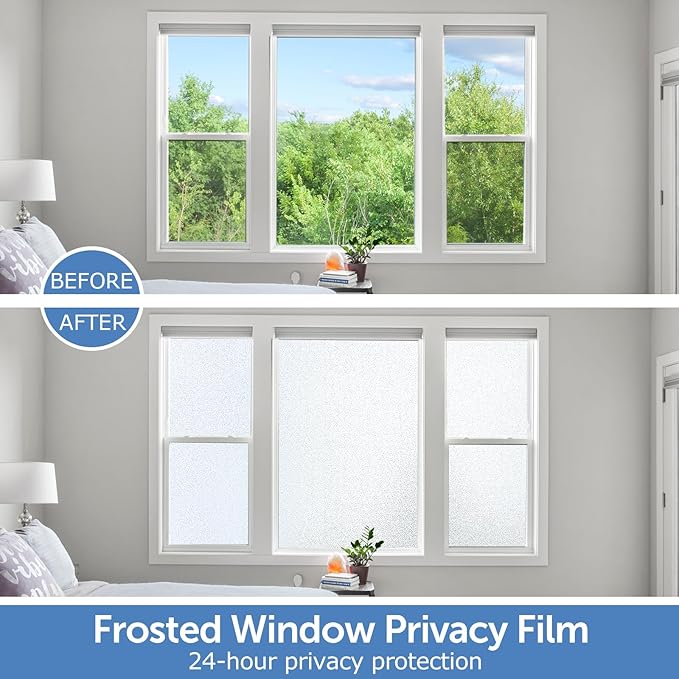 HIDBEA Frosted Window Privacy Film - Non Adhesive Static Cling Glass Stickers Sun UV Blocking Heat Control Door Covering Decals for Home Office, 23.6 x 118.1 Inch