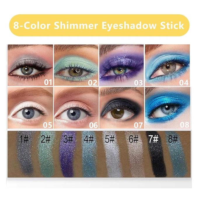Light Blue Eyeshadow Stick, Highlighter Eye Liner,Eye Brightener Stick, Shimmer Creamy eyeshadow, Waterproof Eyeshadow Pencil Long Lasting Eye Shadow Makeup.#4 light blue shimmer