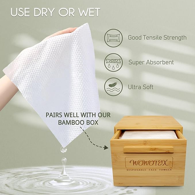 Disposable Face Towel Biodegradable Large Dry Face Wipes 120 Count/2 Box Extra Thick Soft Clean Facial Towels for Sensitive Skin, Makeup Removing, Facial Cleansing, Nursing, Travel, 10"×12"