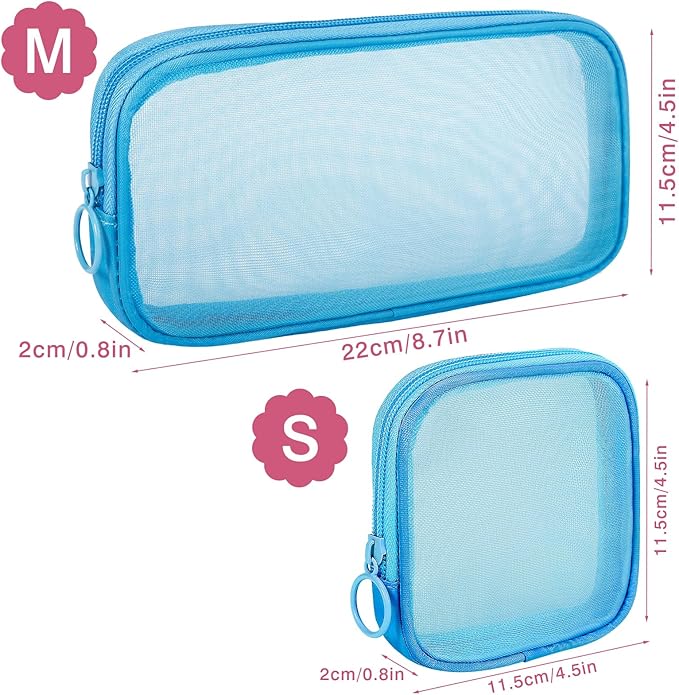 4 Pieces Mini Zipper Nylon Mesh Pouch, Mesh Cosmetic Bags Makeup Bags, Multipurpose Travel Toiletry Bags for Office Supplies and Travel Accessories (White, M)