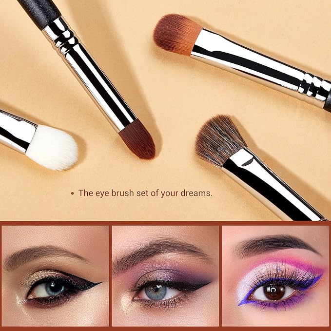 Jessup Eyeshadow Brush Set 12pcs Eye Makeup Brushes Set Professional Premium Sythetic Eye Shadow Blending Smoky Shader Concealer Brush Black T339