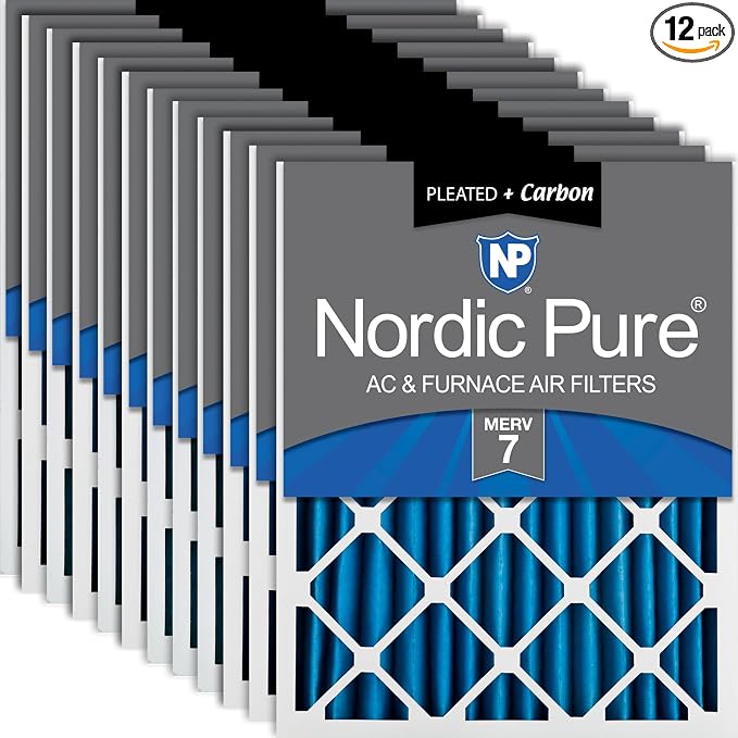 Nordic Pure 16x20x2 Pleated Air Filters MERV 7 Plus Carbon 12 Pack by NordicPure