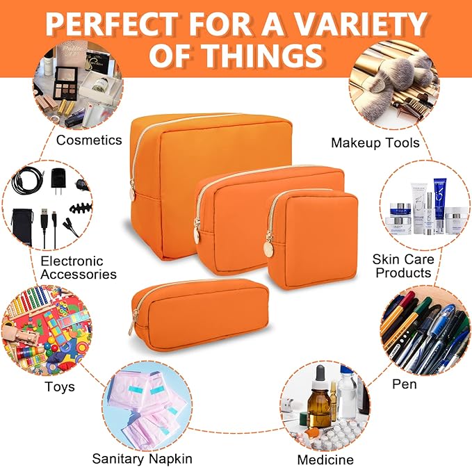 Mini Makeup Pouch for Purse, Small Cosmetic Bag Pouch Nylon Travel Toiletry Organizers for Women Girls, Cute Zipper Pouch Coin Purse Preppy Storage Bag for School Work(Mini-Peach)