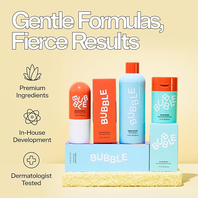 Bubble Skincare Snow Globe Morning Routine Travel Skincare Set - Gift Set Includes Day Dream Vitamin C Serum, Morning Rays Under Eye Serum & Tell All Minty Lip Balm (3 Count)
