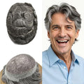 FACE MIRACLE Hair System for Men French Lace Mens Toupee Human Hair Replacement System Lace with PU Toupee for Men Male Hair Piece Wigs 7"X9" #1B60 Off Black with 60% Gray