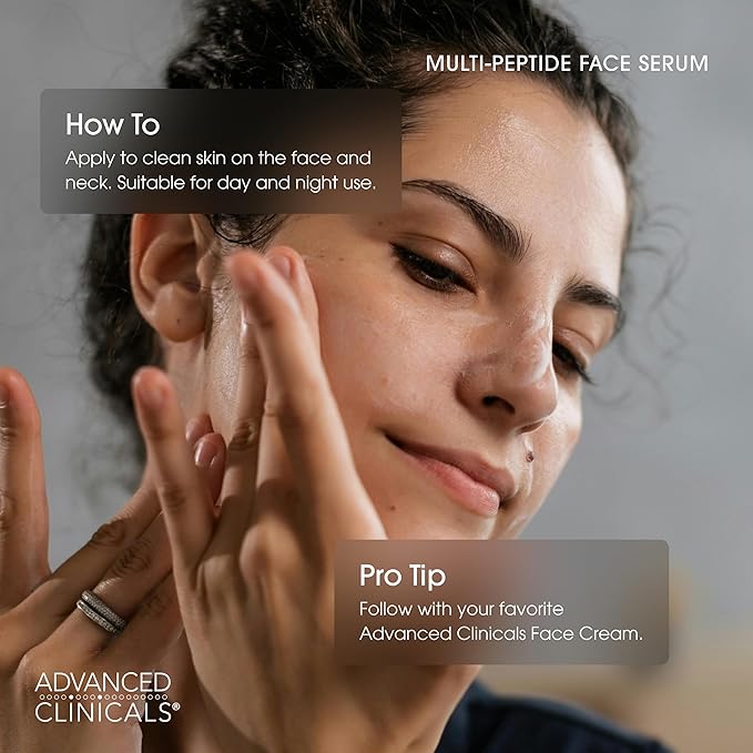 Advanced Clinicals Multi Peptides Serum For Face | Visible Anti Aging Hydrating Collagen Peptide Facial Serum With Vitamin E Helps Improve Look Of Wrinkles, Puffiness, & Uneven Skin Tone, 2-Pack