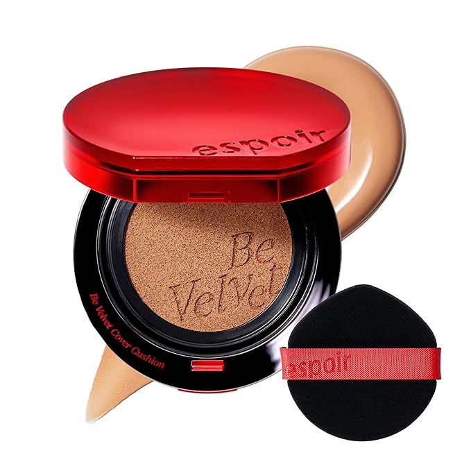 Espoir Be Velvet Cushion Foundation #28 Ginger | Quick and Easy Coverage with Long-lasting Color by Zero Oxidation, Velvety Smooth Finish & Lightweight Formula, Vegan, Korean Makeup, 0.46 oz
