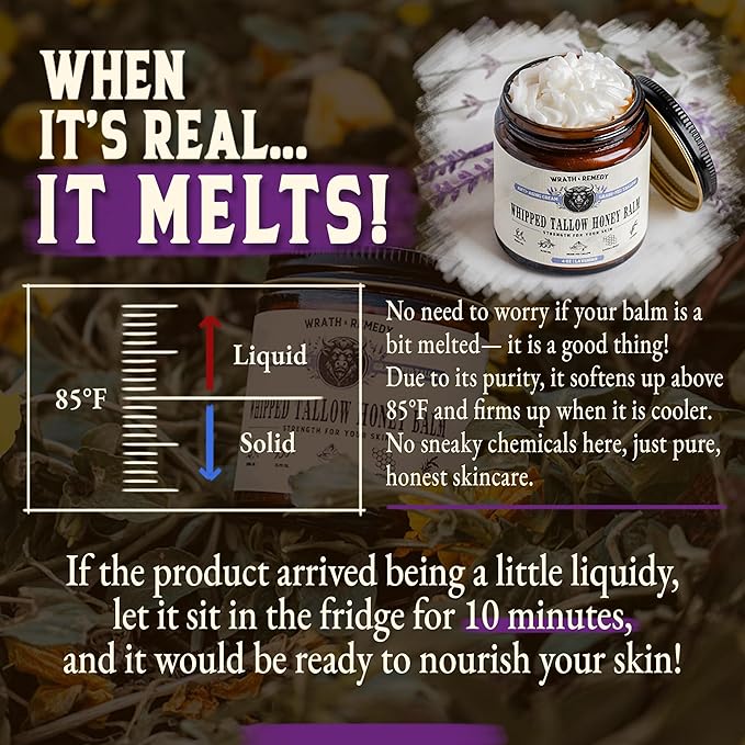 Organic Beef Tallow for Skin - 2OZ (Lavender, Concentrated) — Grass Fed Beef Tallow for face + Body — US-Made Tallow and Honey Balm Moisturizer for Dry & Sensitive Skin, Eczema, Rosacea(No Additives)