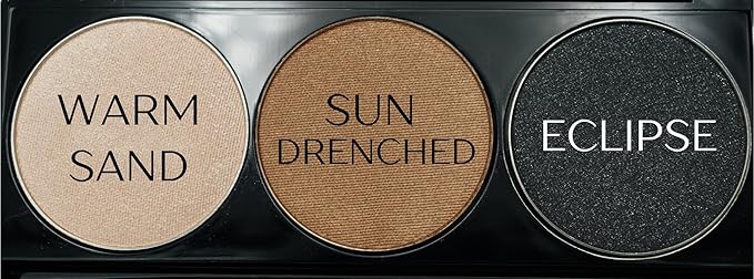 Metallic Shimmer Off White, Gold Bronze Brown, and Glitter Black Vegan Eyeshadow Trio Palette; Talc, Paraben & Cruelty Free